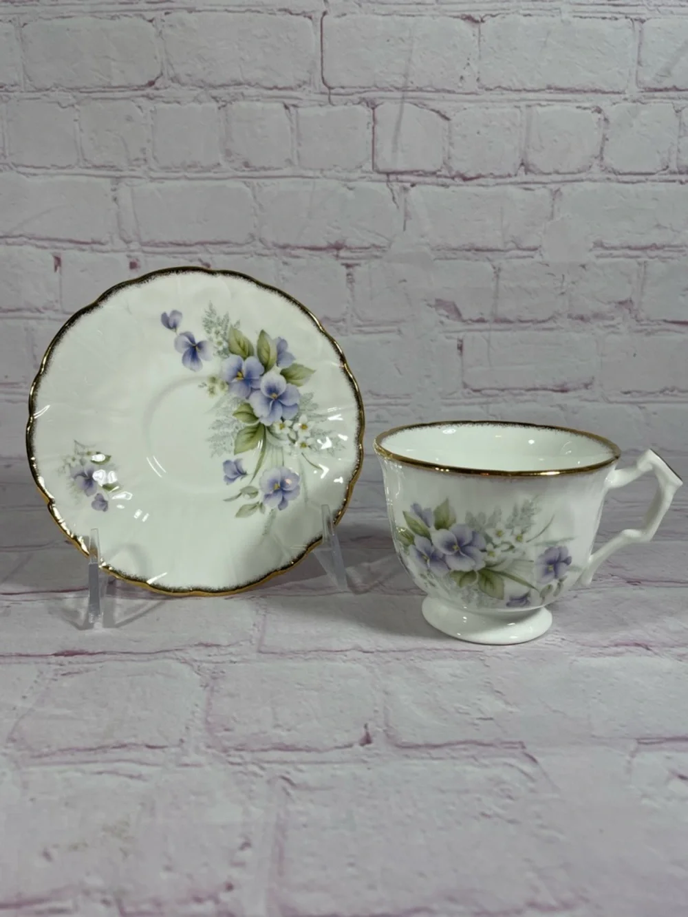Vintage Royal Stanley Purple Pansies Teacup and Saucer Set England